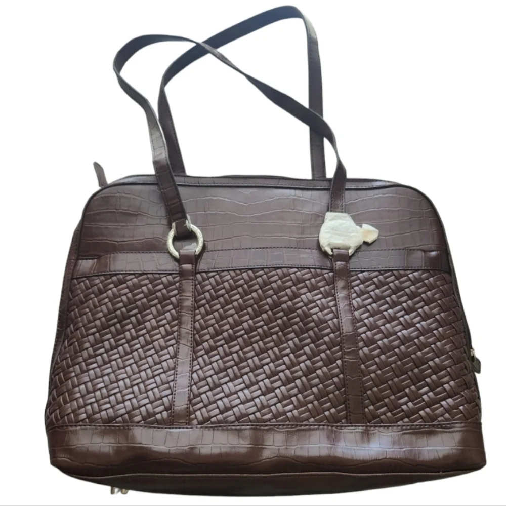 NWT COLDWATER CREEK FAUX LEATHER HAMPTON COMPUTER BAG CHOCOLATE BROWN